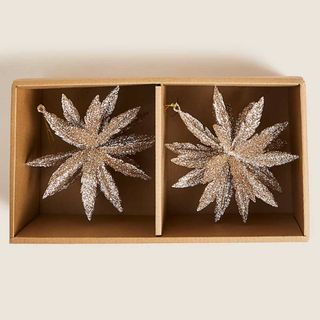 gold glittery floral Christmas decorations