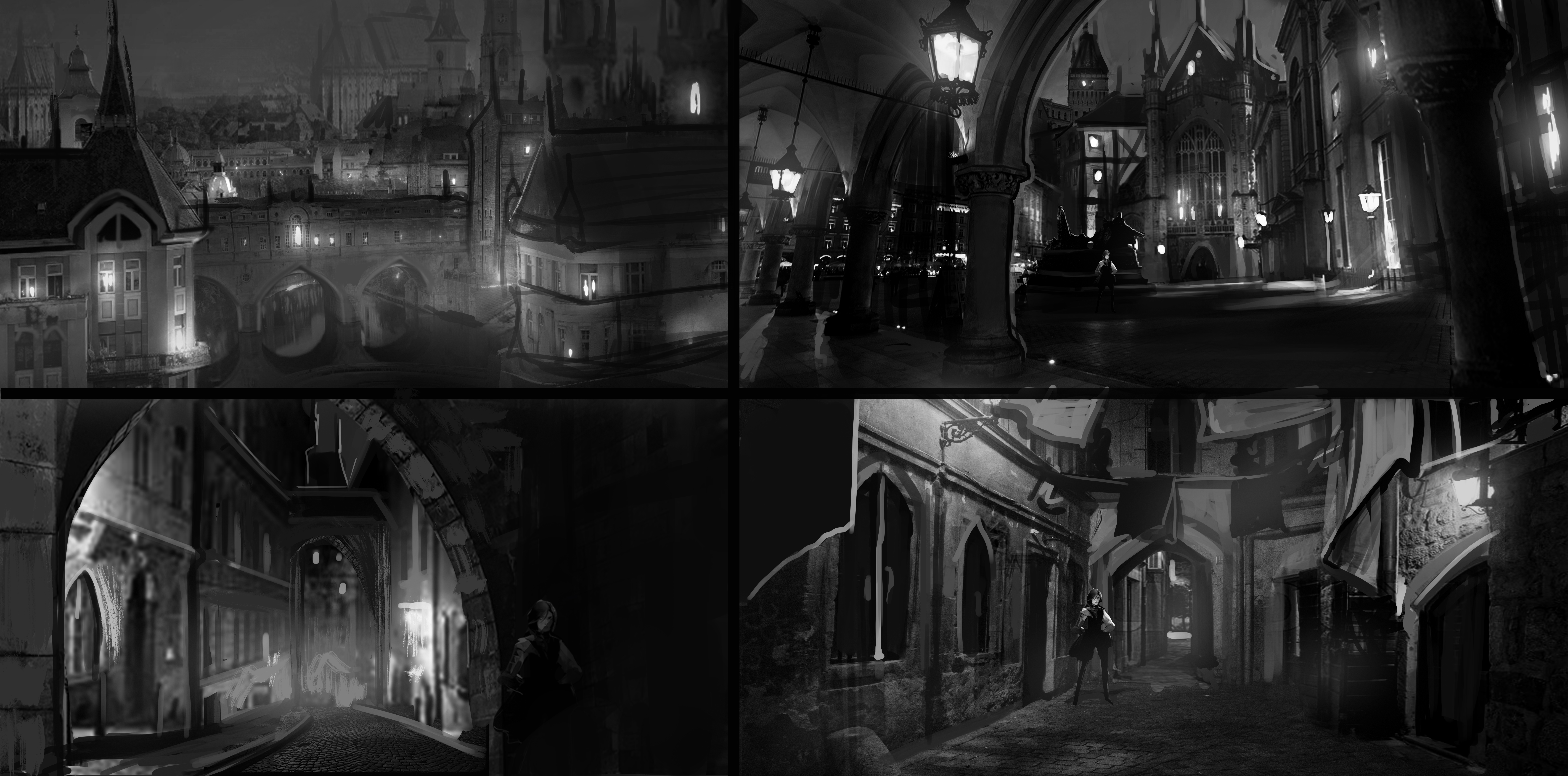 Screens and photos from a video game depicting Edinburgh