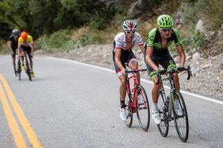 Joe Dombrowski leads Frank Schleck during stage 6 at the Tour of Utah.