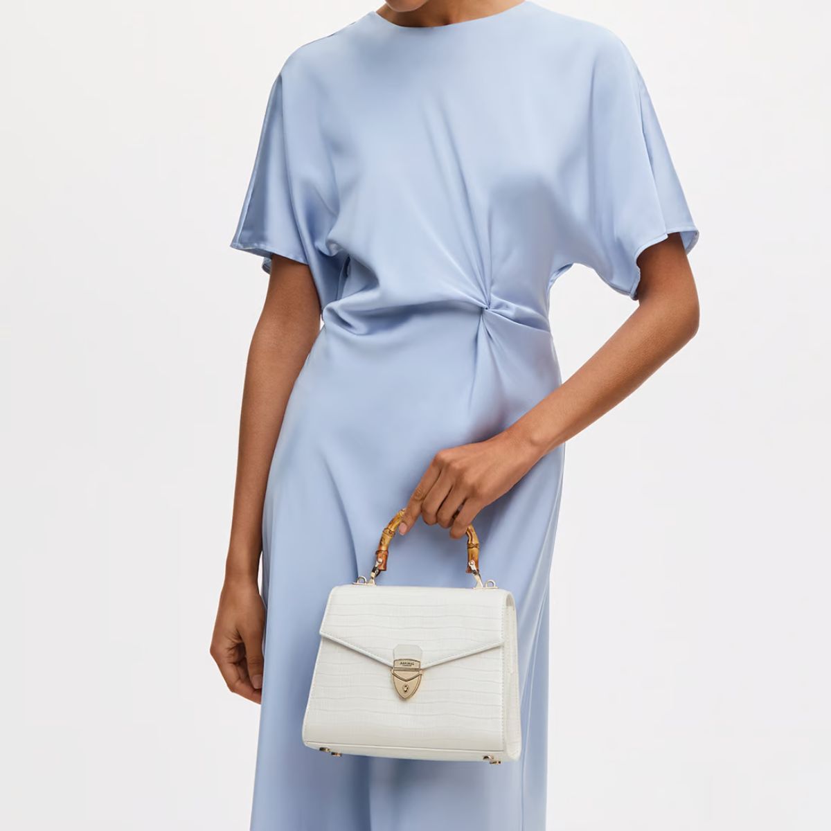 Aspinal of London, Midi Mayfair 2 in Deep Shine Chalk White Small Croc