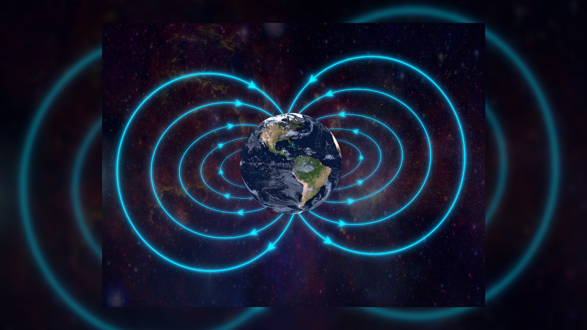 Magnetic field of Earth. Real textures for Earth get from NASA.