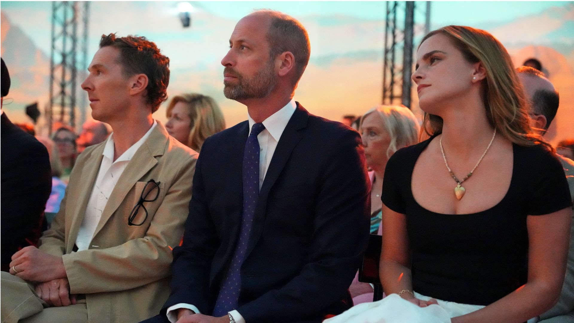 Prince William sits with Emma Watson (R) and Benedict Cumberbatch (L) as he attends the Business Forum for The Royal Foundation's United for Wildlife on June 22, 2026