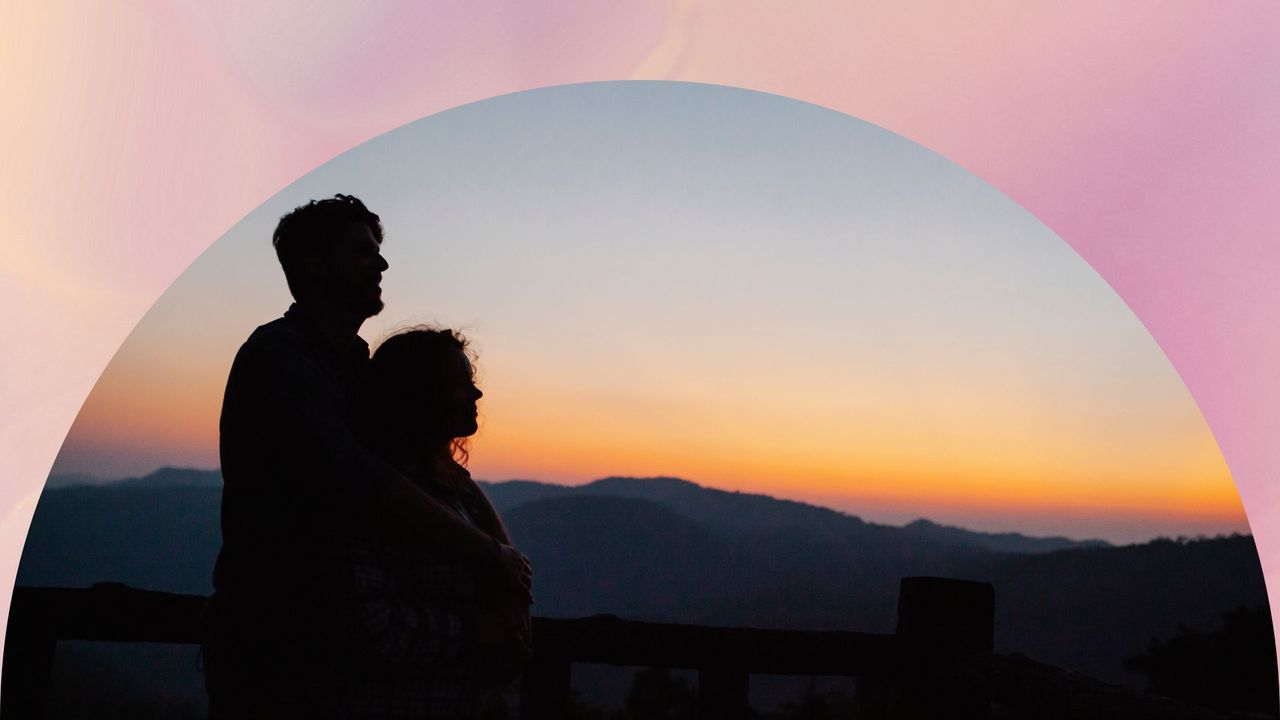 couple silhouette on mountains during sunset