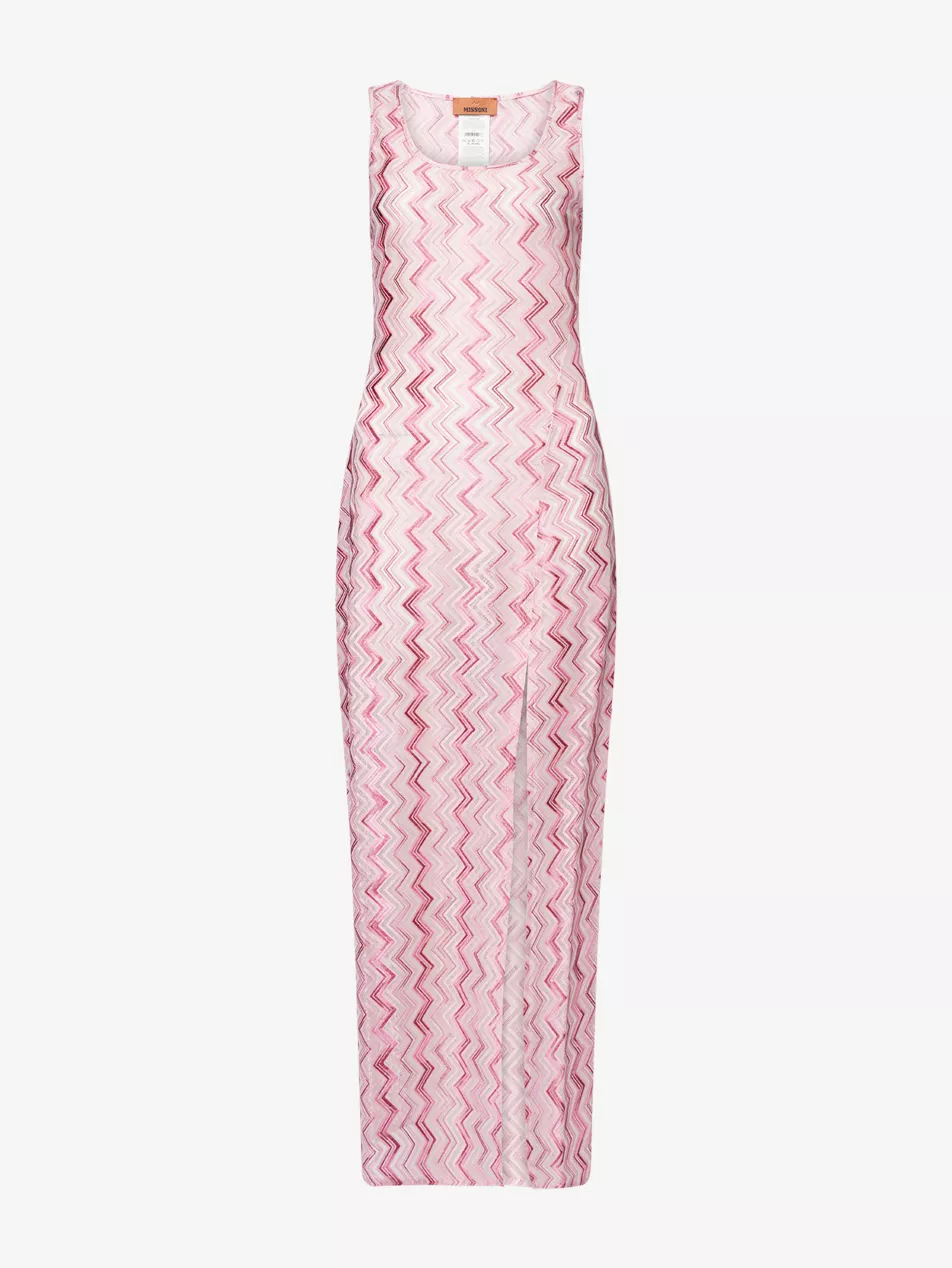 Chevron Sleeveless Stretch-Woven Maxi Dress