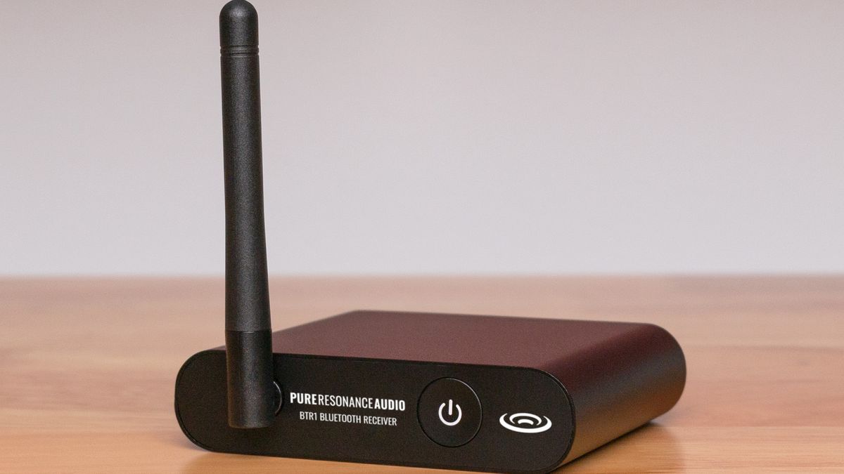 The Pure Resonance BTR wireless receiver with its antennas up ready to work in a home office.