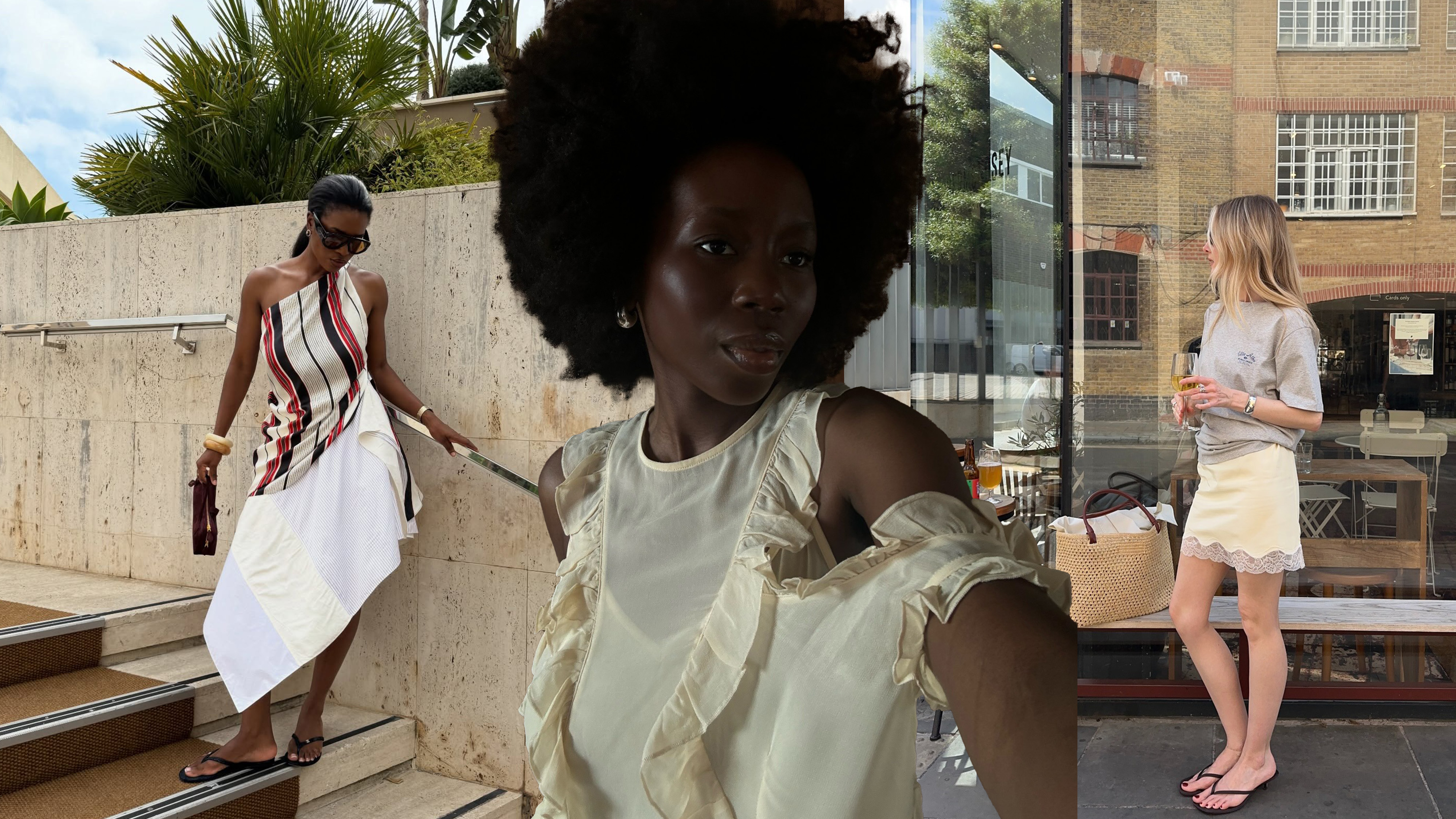 three women wear anti-trends for summer 2026.