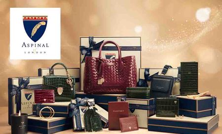 aspinal of london logo top left with christmas bags