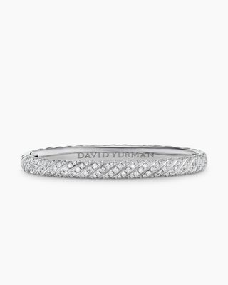 Sculpted Cable Bangle Bracelet 18K White Gold with Diamonds, 6.2mm