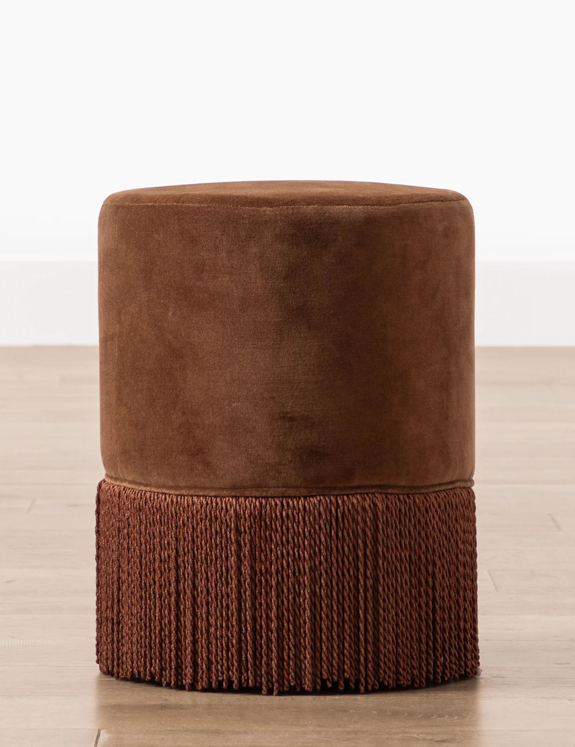 Brown velvet stool with fringing