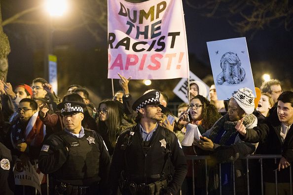 Demonstrators outside Donald Trump rally