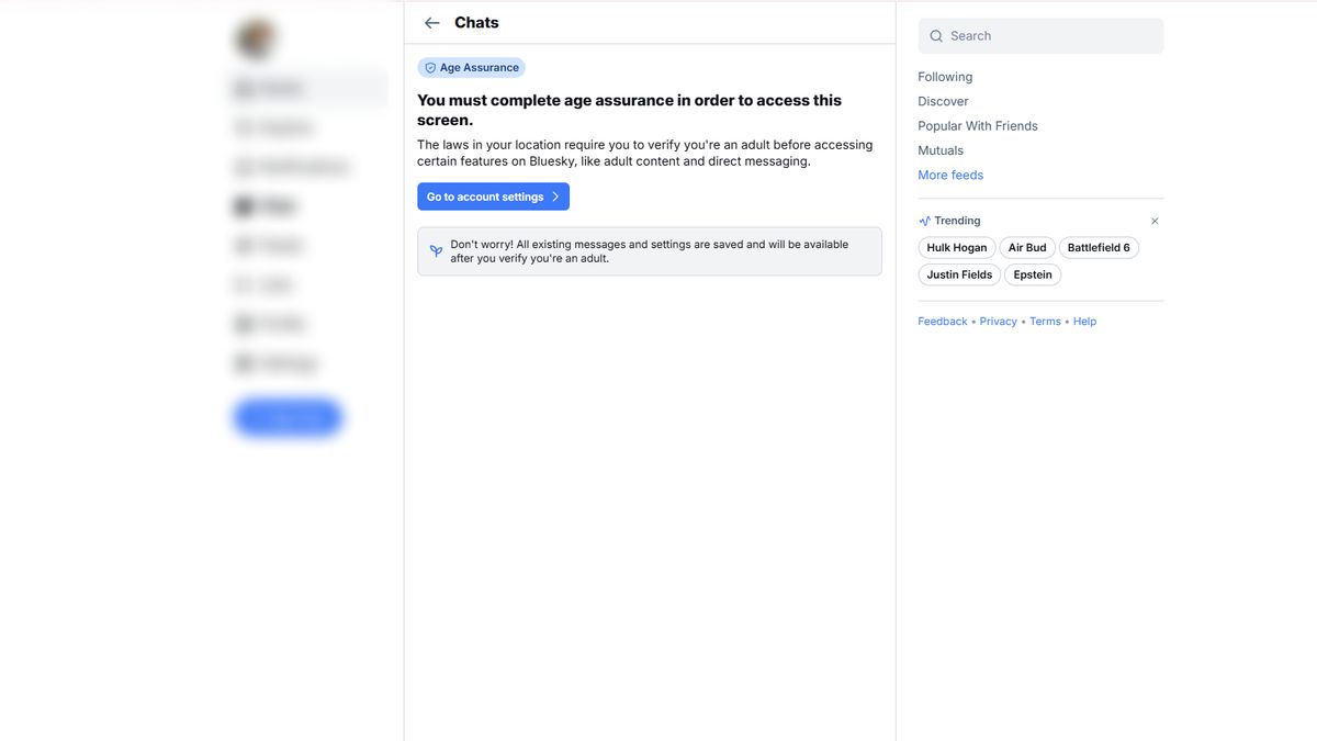 Bluesky age verification screen