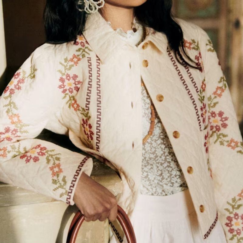 embroidered quilted ecru jacket