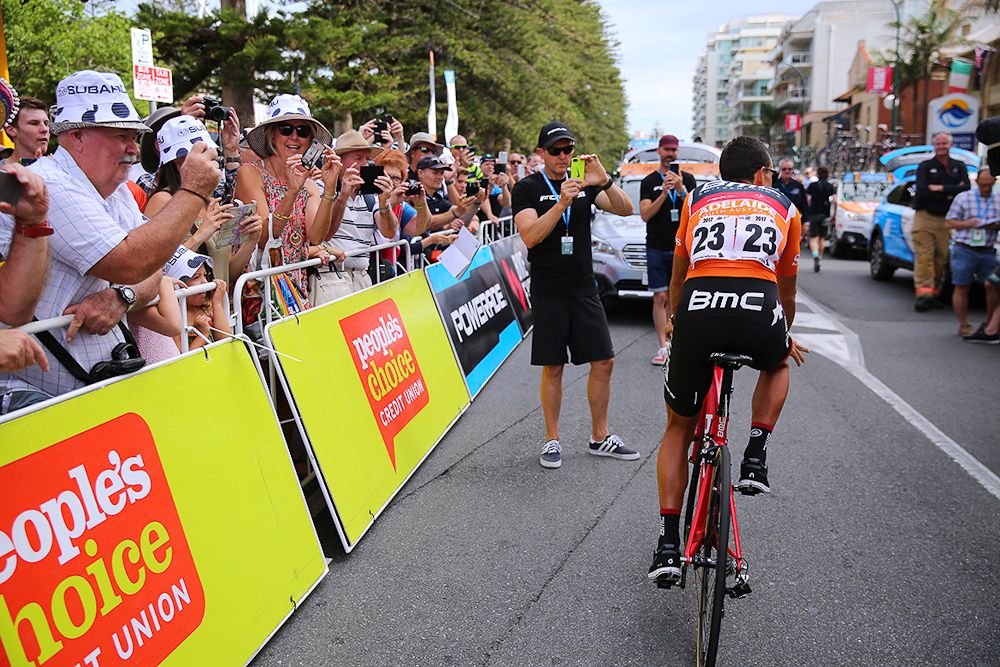 Richie Porte rides away after finishing stage 3 at the Tour Down Under.