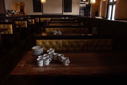 An empty restaurant serving only takeout in Washington, DC, on March 18, 2020