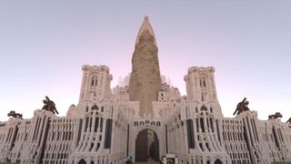 The white city of Minas Tirith, rendered in Minecraft with RTX