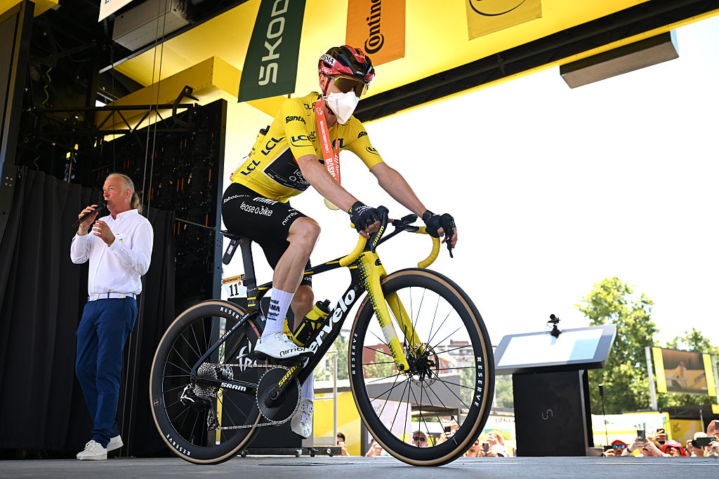 Jonas Vingegaard of Denmark and Team Visma | Lease a Bike - Yellow Leader Jersey prior to the 113th Tour de France 2026