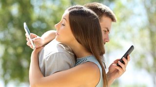 Couple addicted to phones