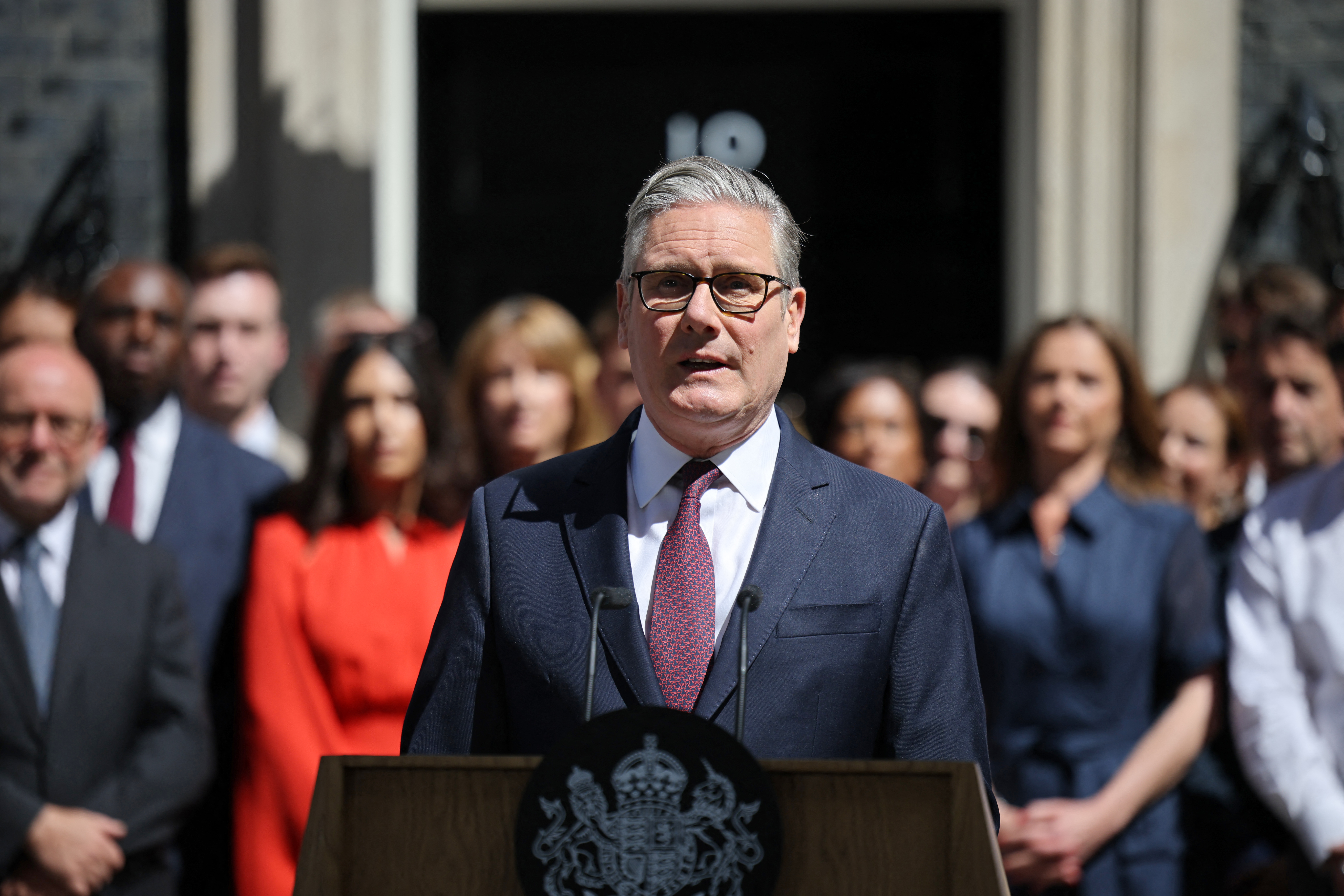 Prime minister Keir Starmer makes a statement in front of 10 Downing Street in central London