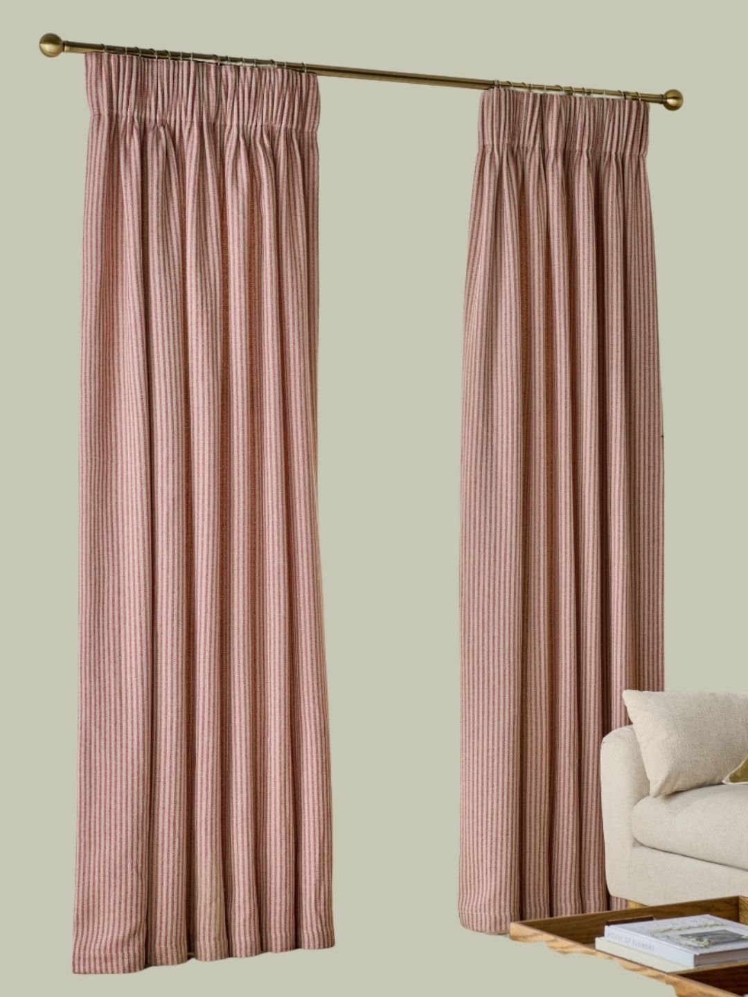 Next, Pink Brushed Stripe Lined Curtains