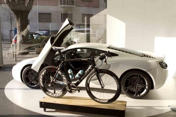 Boonen's Specialized Venge McLaren alongside the McLaren MP4-12C