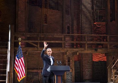 President Obama on the set of Hamilton.
