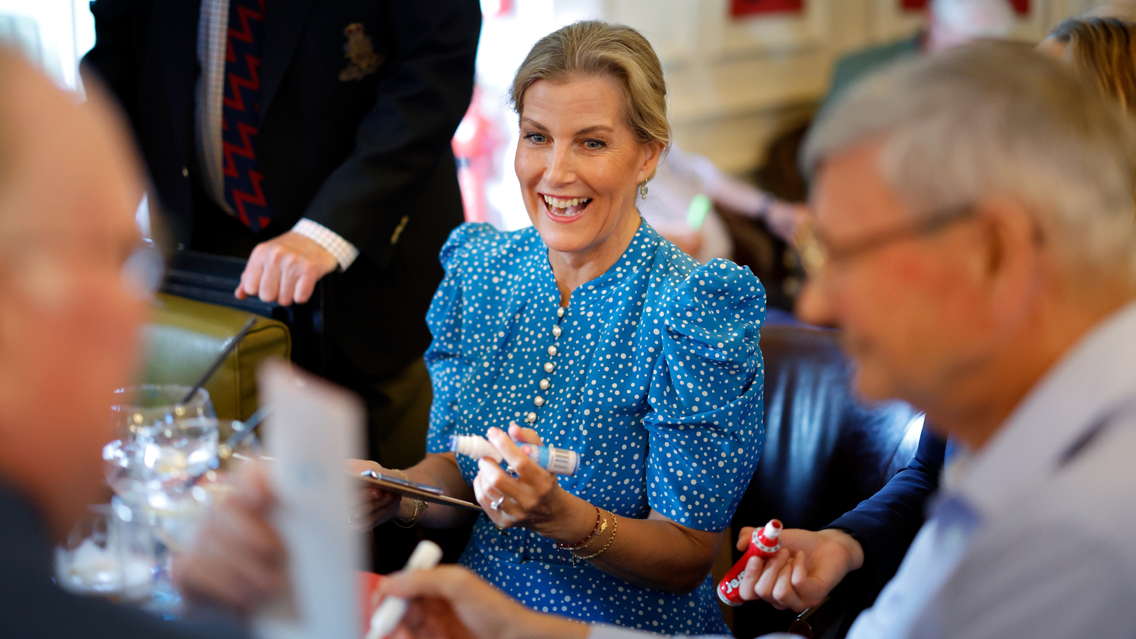 Sophie, Duchess of Edinburgh takes part in a Bingo Night with Chelsea Pensioners at The Royal Hospital Chelsea on April 29, 2025