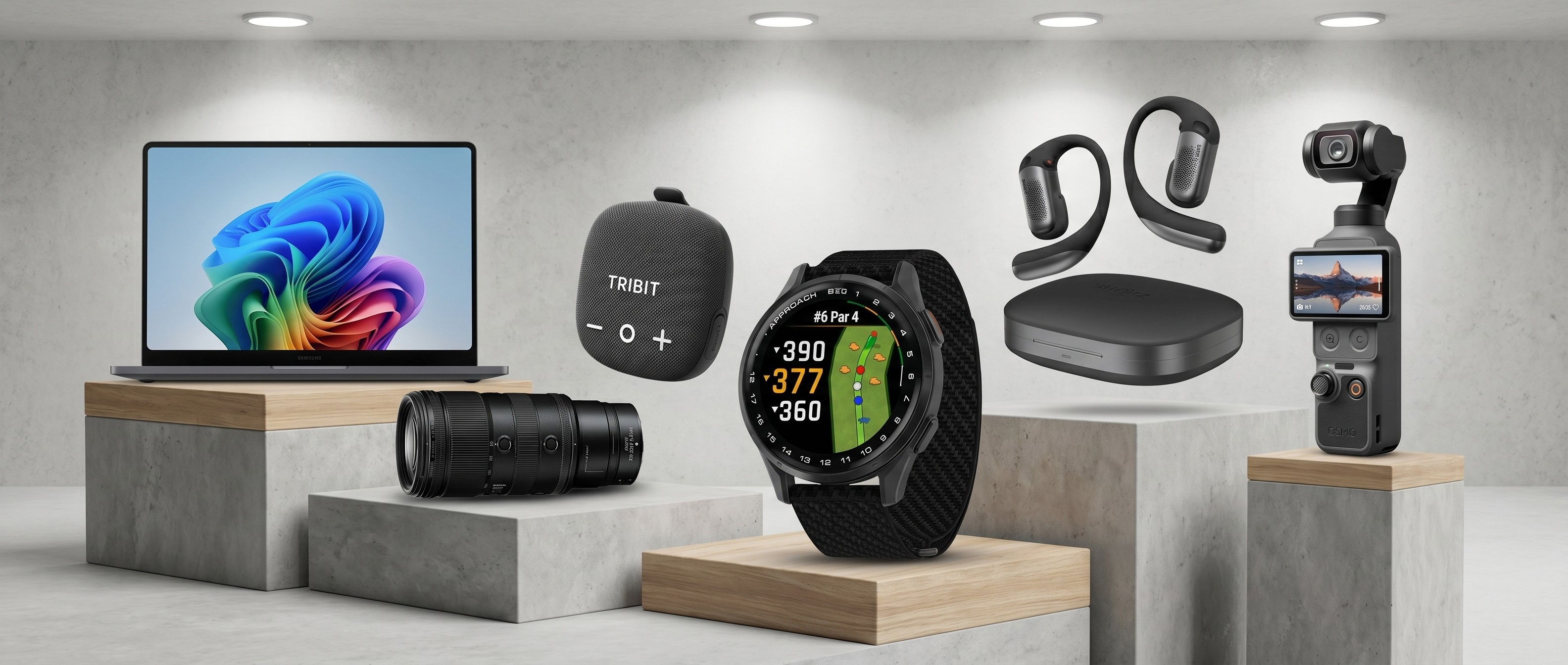 Selection of gadgets on a podium