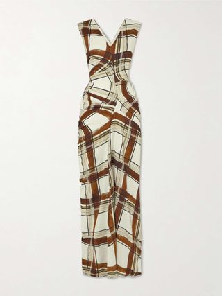 Gathered Checked Crepe Maxi Dress