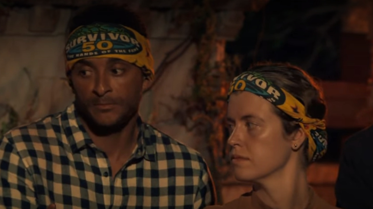 Joe Hunter and Emily Flippen look on during Tribal Council on Survivor.