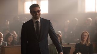 Matt Murdock (Charlie Cox) at the trial of Wilson Fisk/Kingpin in episode 7 of Daredevil: Born Again season 2.