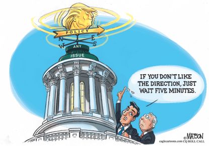Political cartoon U.S. Trump policy shift Paul Ryan Mitch McConnell GOP confusion