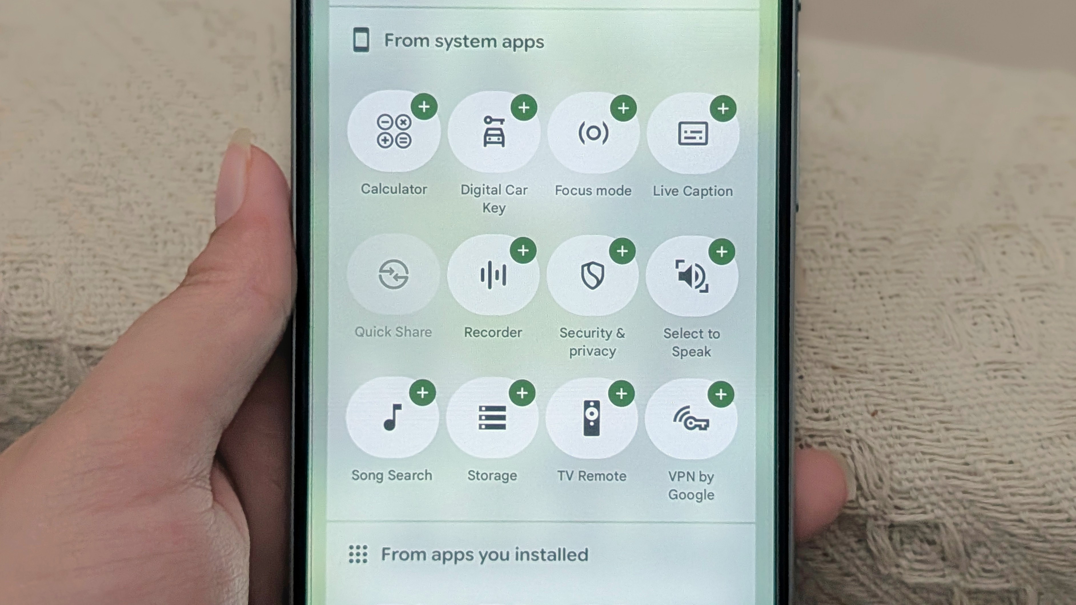 Quick settings tiles on Android 16
