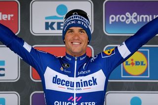 Zdenek Stybar (Deceuninck-QuickStep) celebrates his victory at the 2019 Omloop Het Nieuwsblad
