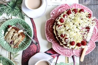 Almond, rhubarb and raspberry cake with elderflower cream. Picture published in the 12.06.2019 issue of CLF