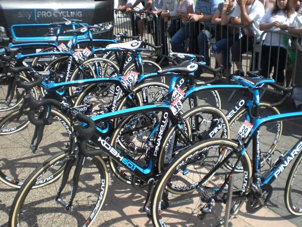 Sky's bikes outside the team bus