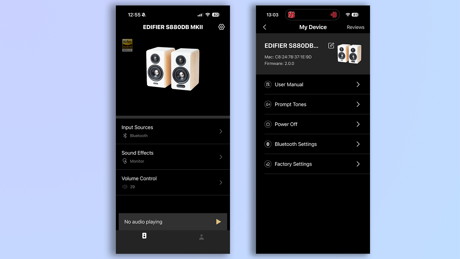 the edifier connex app showing its functions with the s880db mkii speakers