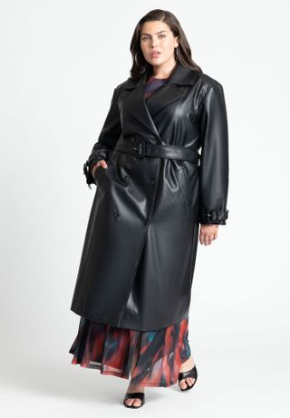 Faux Leather Trench Coat