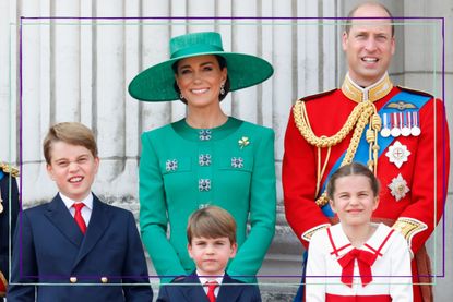 Prince George, Prince Louis, Kate Middleton, Prince William and Princess Charlotte on royal balcony at Buckingham Palace