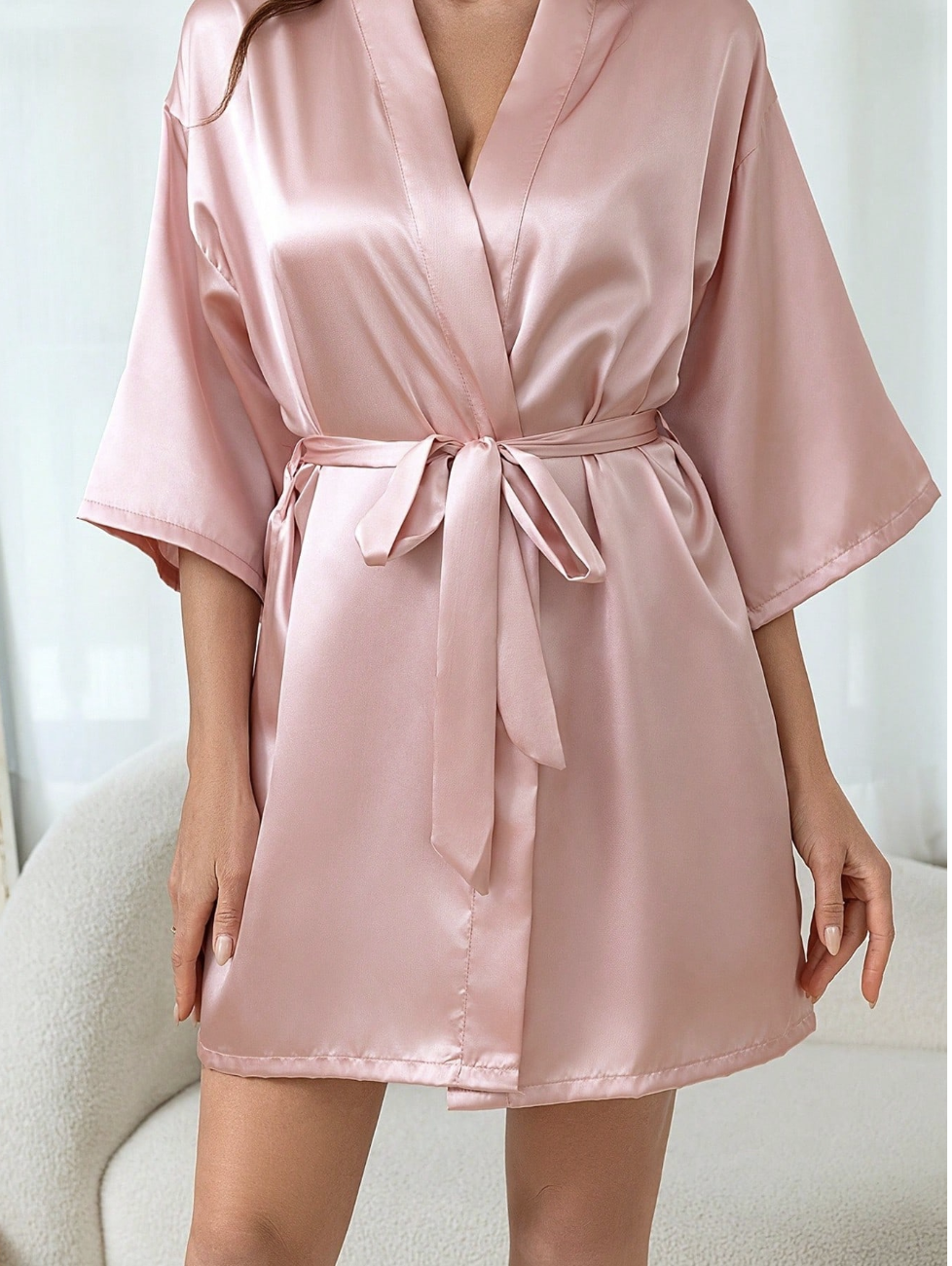 SHEIN, Tie-Up Short Satin Silk Bathrobe (Was $8)