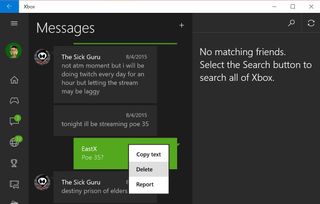 Xbox app for Windows 10 Delete Message