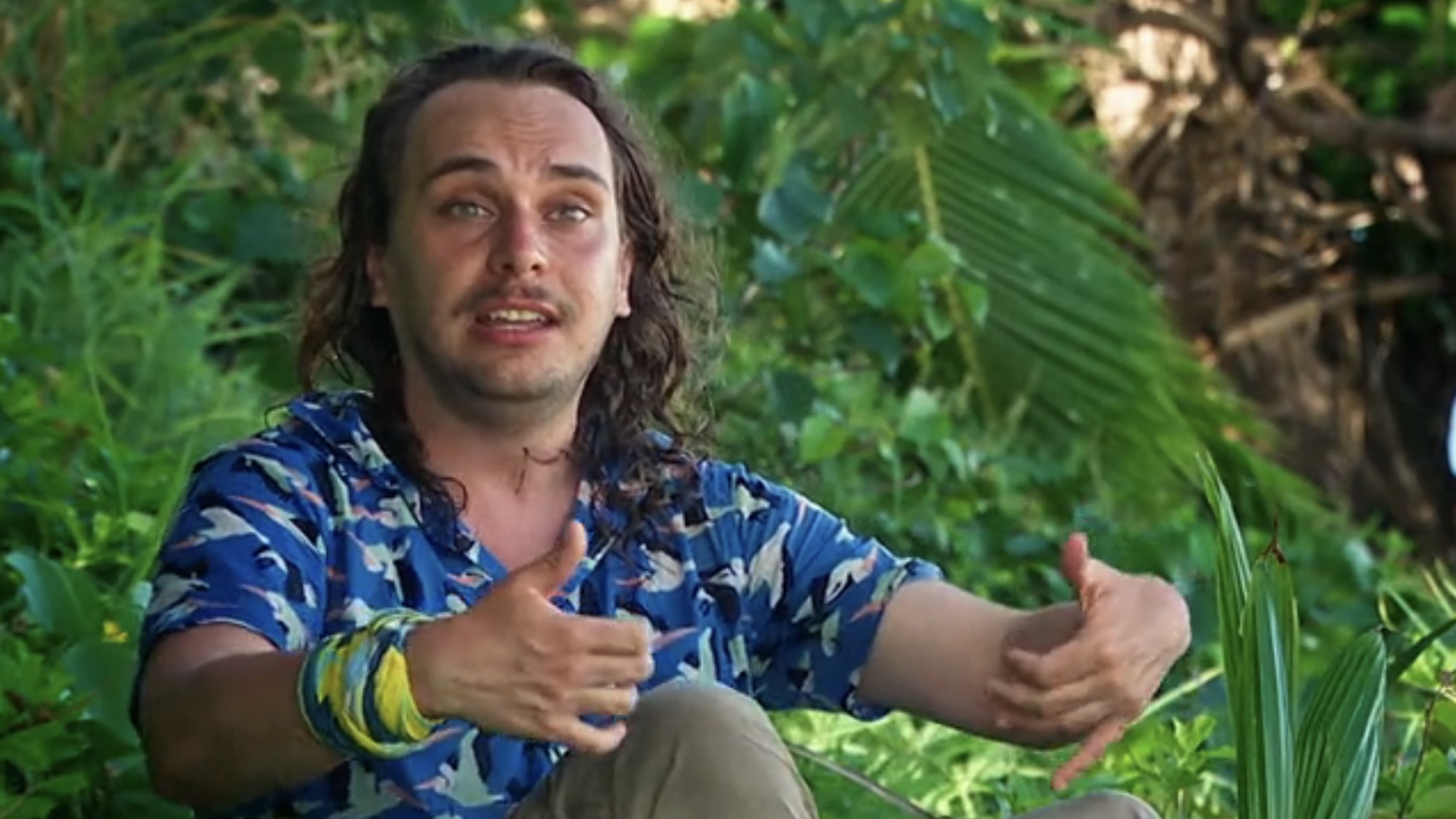Danny Kilby wearing a blue button down shirt in a confessional in Survivor 51 episode 1.