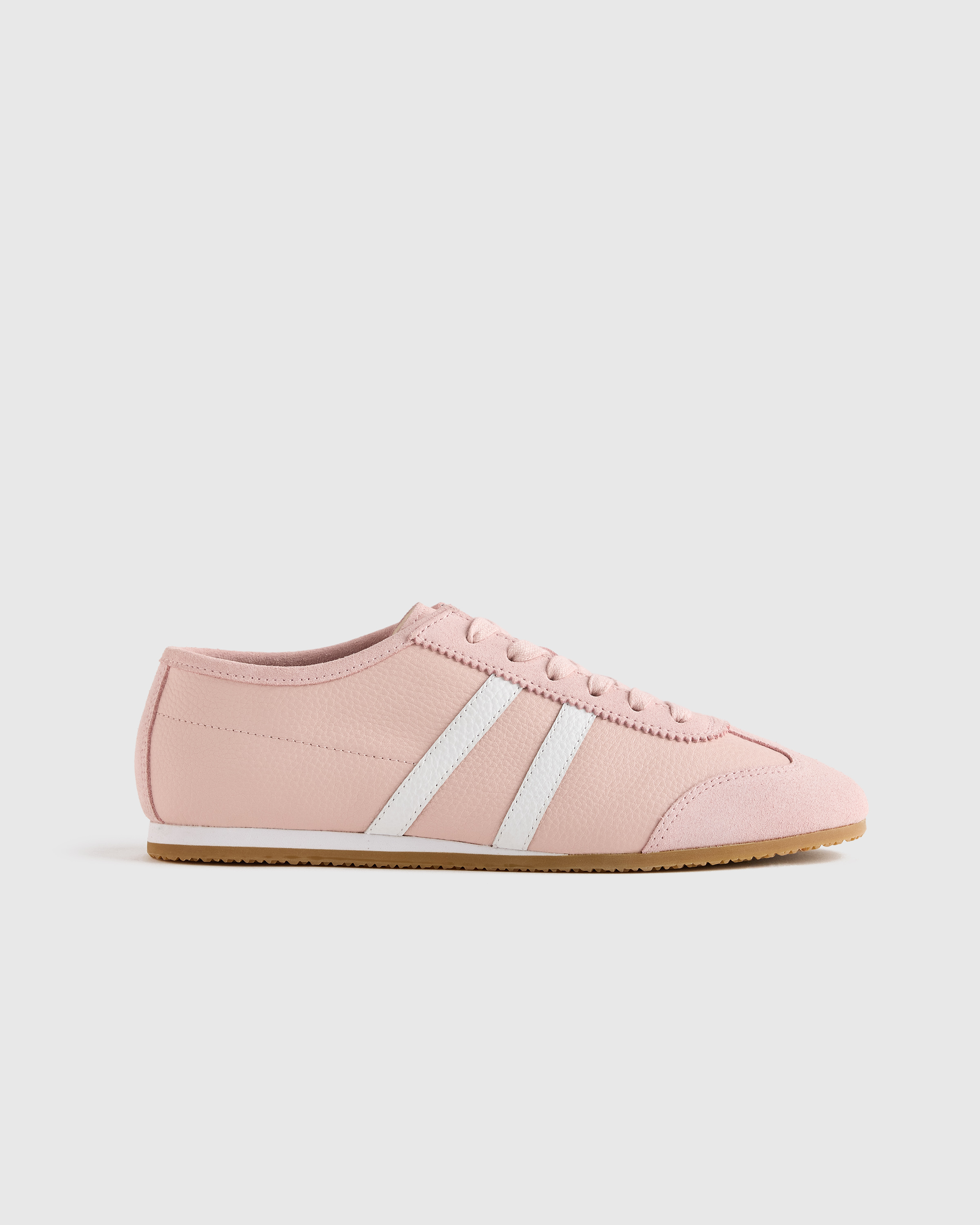 Italian Leather &amp;amp; Suede Low Profile Sneaker in Shell Pink