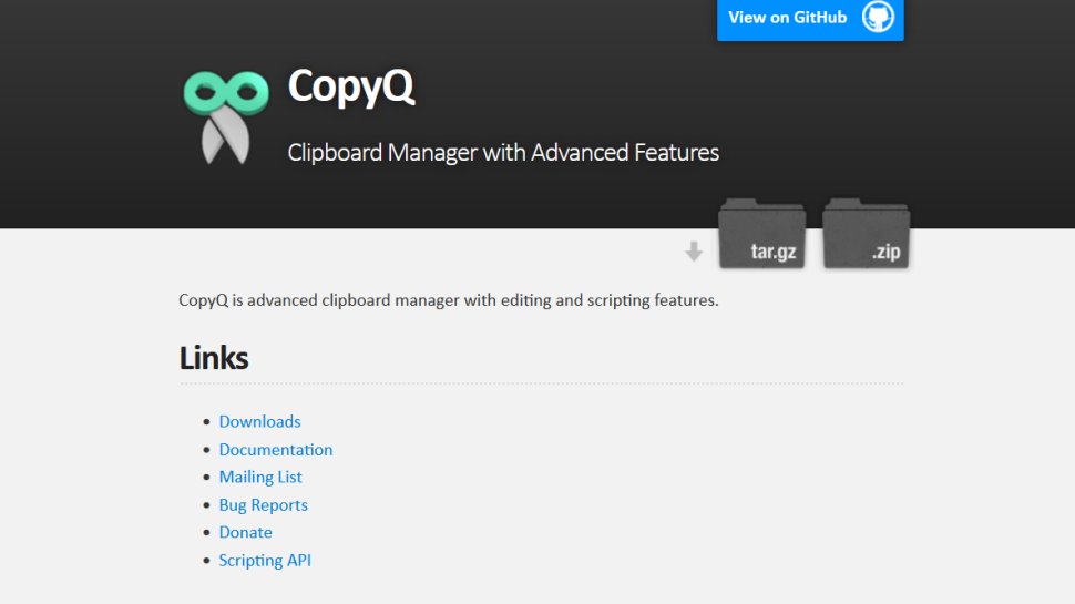 CopyQ website screenshot (May 2025).