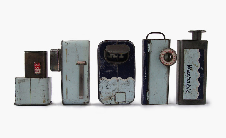 Brooches in steel, iron and tin