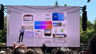 Apple Intelligence features on stage at WWDC 2024