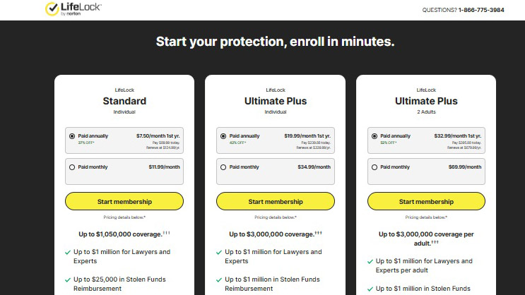 Screenshot of the LifeLock web interface