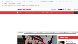 A screenshot of Google's most recent cached copy of the Tom's Hardware main page as of writing this article.