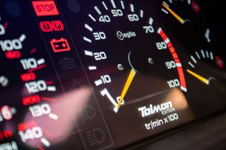 Detail of the new digital dashboard on Tolman Engineering's Peugeot 205 GTI