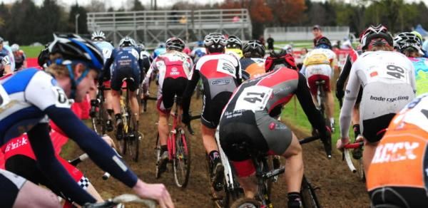 Riders make a U-turn on the course.