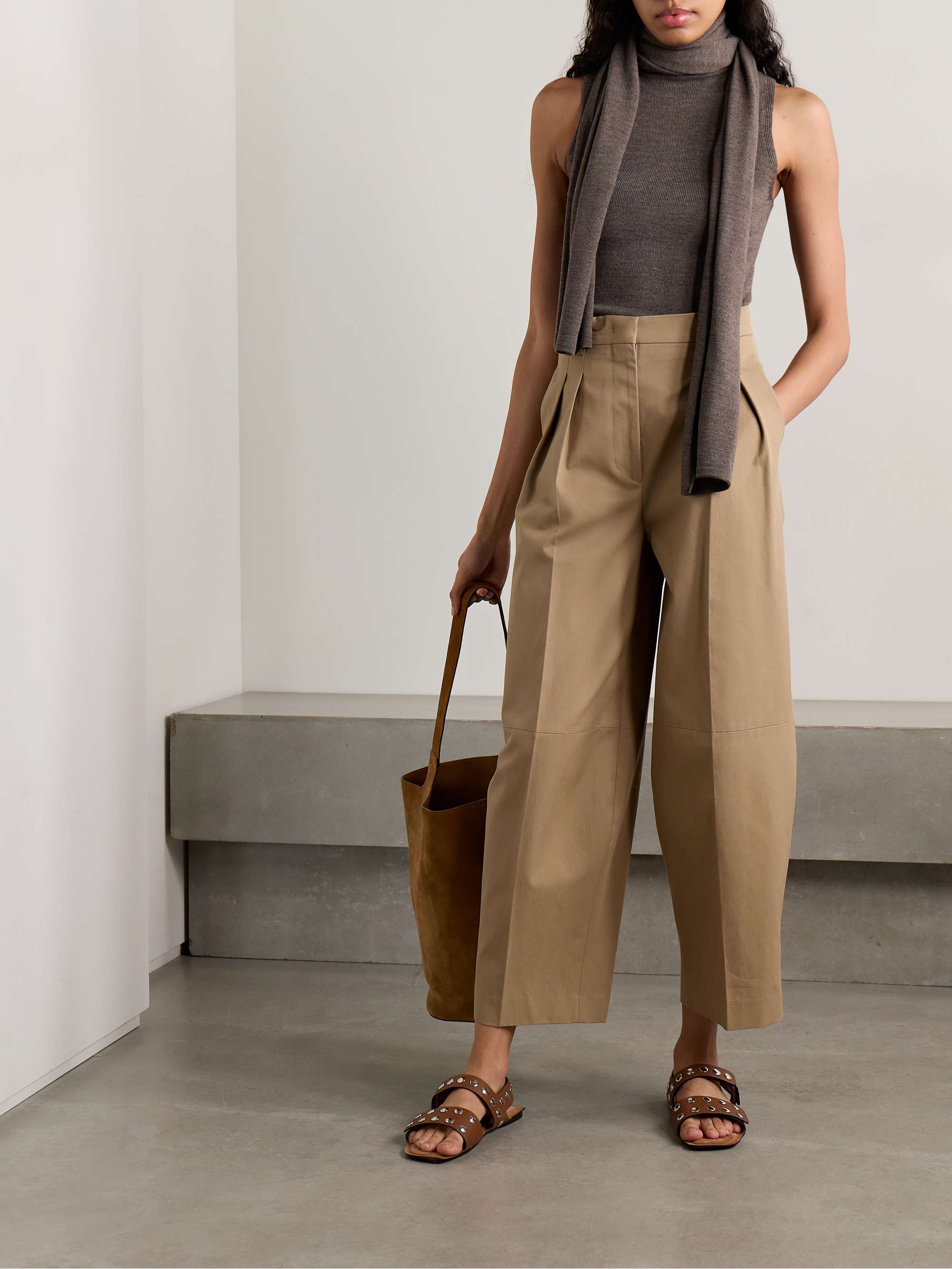 STAUD Canal Scarf-Detailed Wool Turtleneck Top